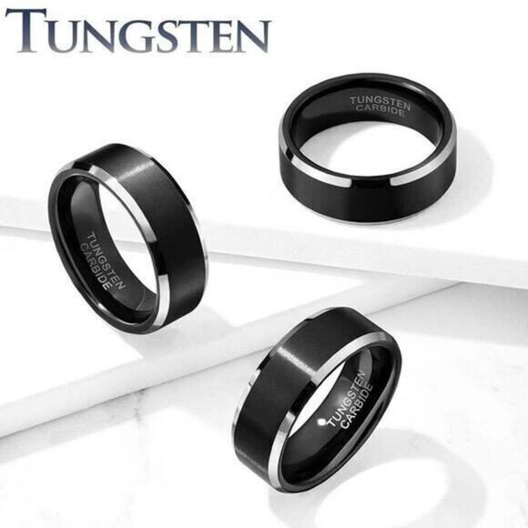 Black Brushed Center Black Tungsten‎ Carbide Ring Size 11 - Picture 2 of 2